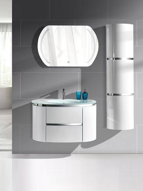 KP-5807 Falra szerelhető PVC fürdőszobai mosdókagyló szekrény üveg mosdóval